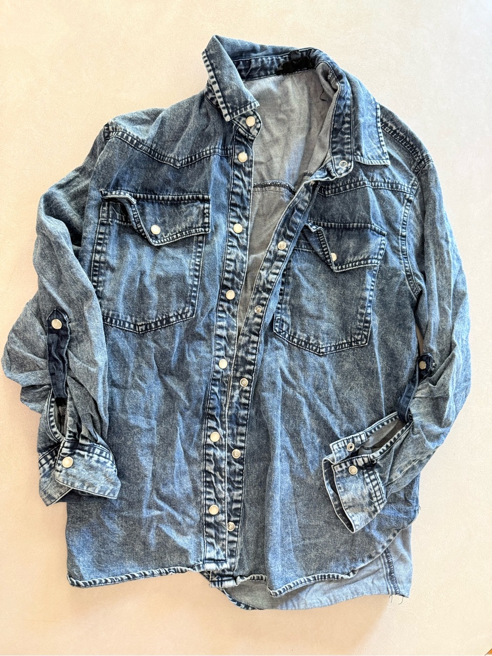 Classic Washed Denim Button-Up Shirt - Blue